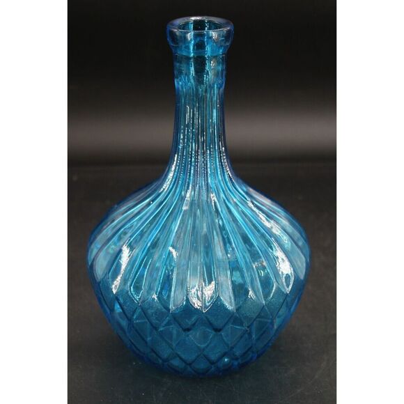 Vintage Empoli Genie Decanter Bottle Glass Aqua Blue 12” Tall Italy Stopper Misg - Picture 4 of 7